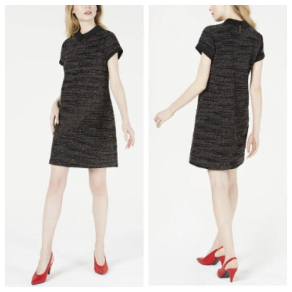 Maison Jules Women's Collared Shift Dress Black White Size L